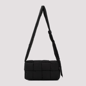 BOTTEGA VENETA Men's Padded Tech Cassette Handbag in Black Nylon with Intricate Intreccio Design