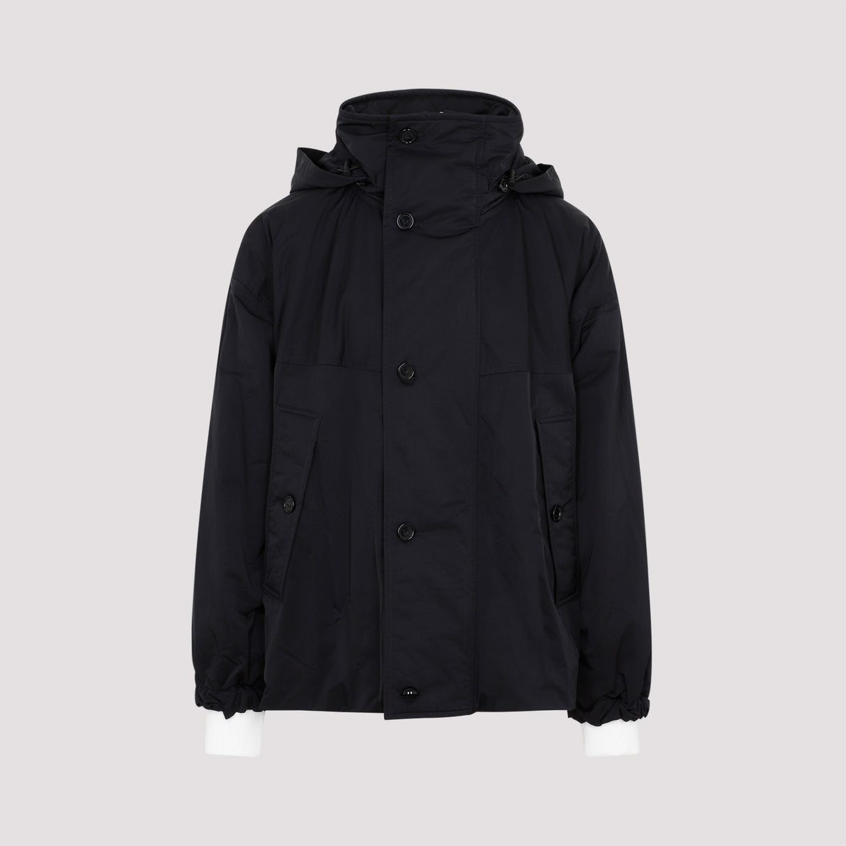 BOTTEGA VENETA Men's Black Hooded Nylon Jacket for FW23