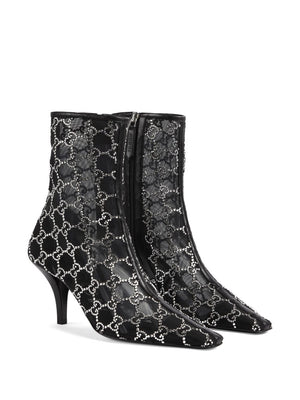 GUCCI Black Crystal Mid-Heel Boots for Women