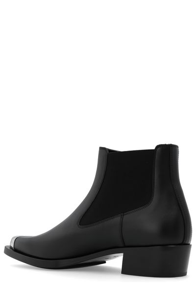 ALEXANDER MCQUEEN Punk Pointed-Toe Chelsea Ankle Boots for Men in Black