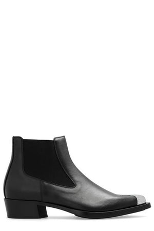 ALEXANDER MCQUEEN Punk Pointed-Toe Chelsea Ankle Boots for Men in Black