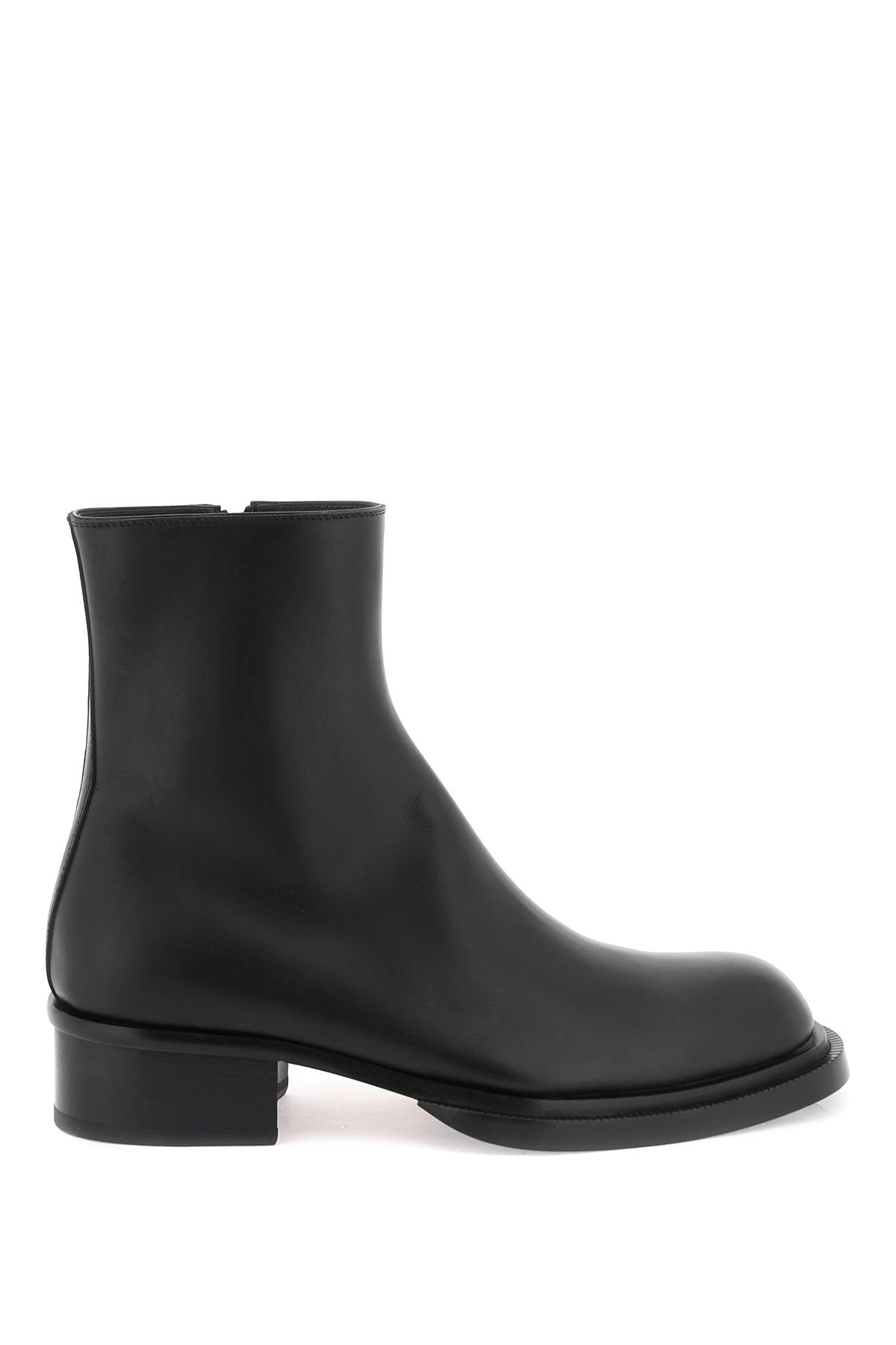ALEXANDER MCQUEEN Cuban Ankle Boots for Men - Black Leather Double-Layered Sole