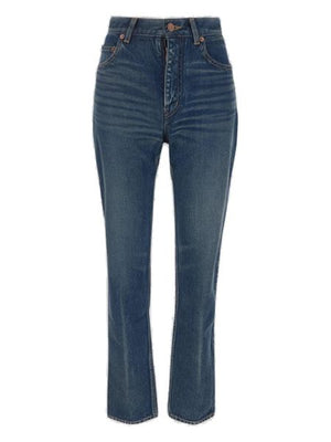 SAINT LAURENT Soft Cotton Tapered Jeans for Women - Light Blue