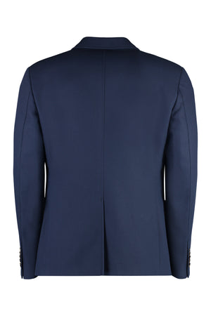 GUCCI Men's Blue Single-Breasted Jacket With Leather Accents and Web Detail