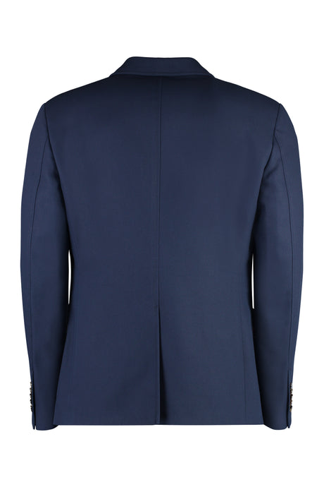 GUCCI Men's Blue Single-Breasted Jacket With Leather Accents and Web Detail