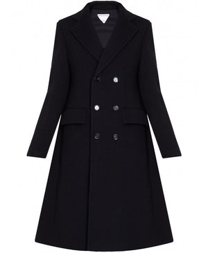 Áo khoác đôi phối lông cừu và cashmere đen dành cho phụ nữ