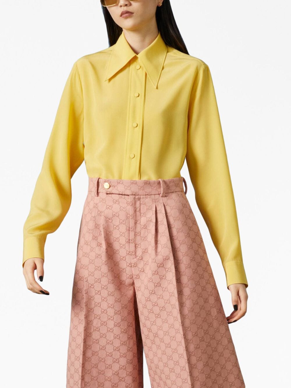 GUCCI Sunflower Silk Button-Up Blouse