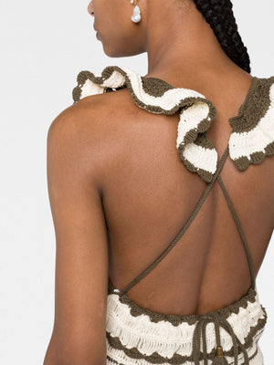 Đầm Thêu Crochet Deviant màu Xanh Khaki và Kem cho Nữ