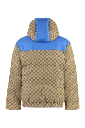 GUCCI Men's Beige Technical Fabric Down Jacket with Elasticated Bottom for FW23