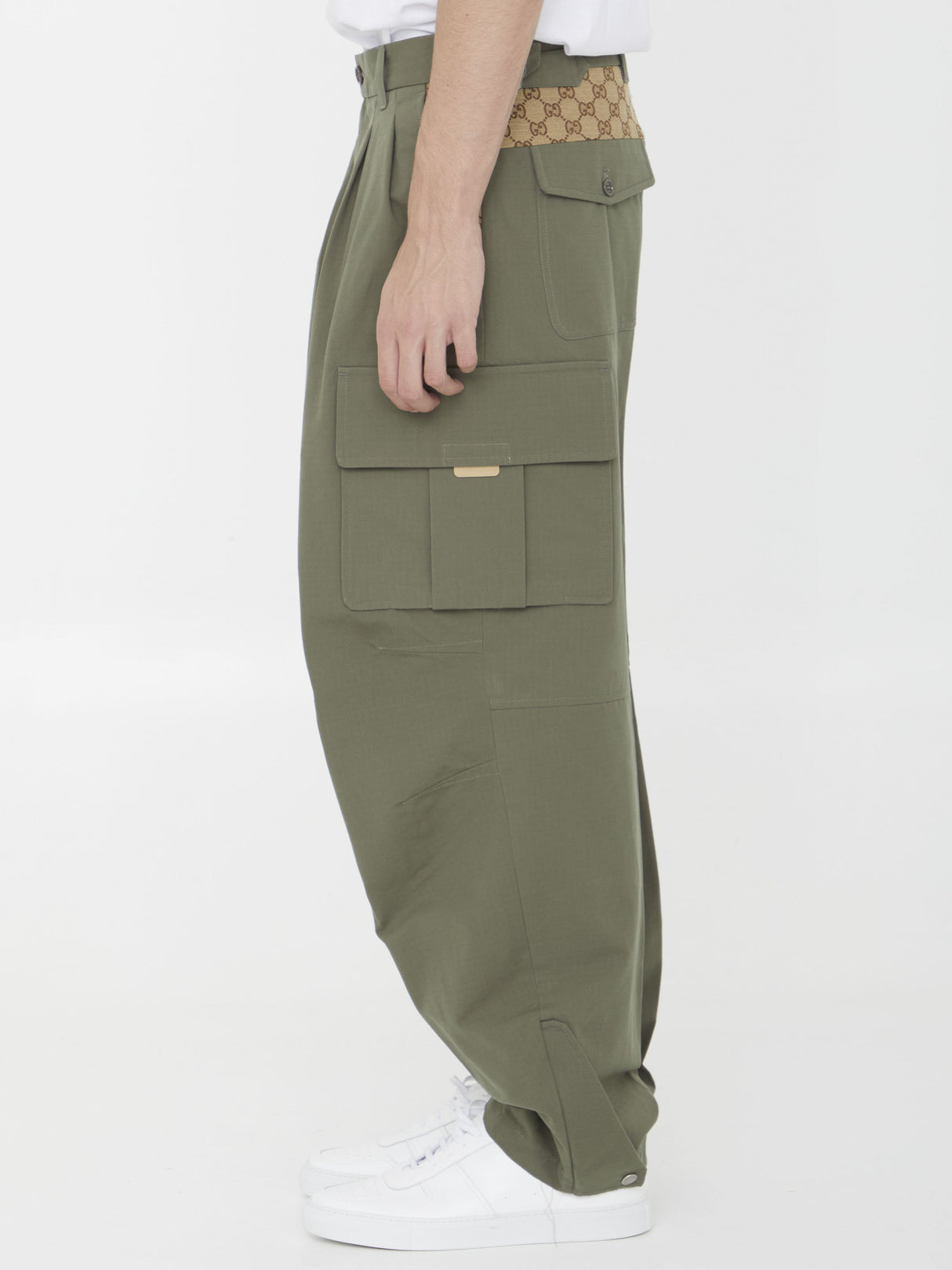 GUCCI Men's FW23 Cotton Cargo Trousers in Green