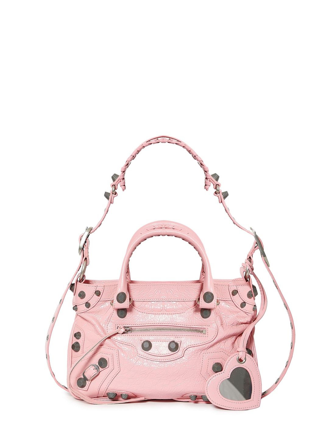 BALENCIAGA Pink Leather Handbag with Antique Silver Finishes and Braid Details