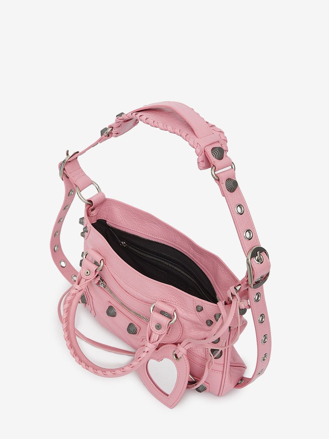 BALENCIAGA Pink Leather Handbag with Antique Silver Finishes and Braid Details