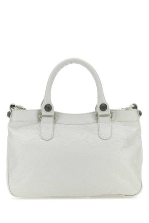 BALENCIAGA Studded Leather Tote Handbag in White for Women