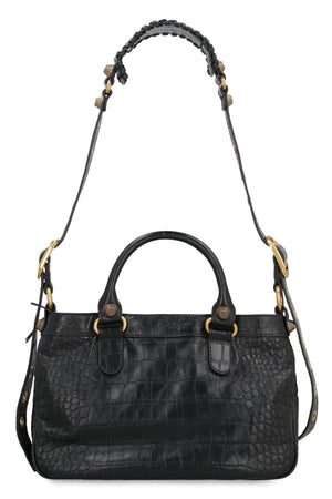 BALENCIAGA Black Leather Neo Cagole Medium Tote with Decorative Studs and Adjustable Strap