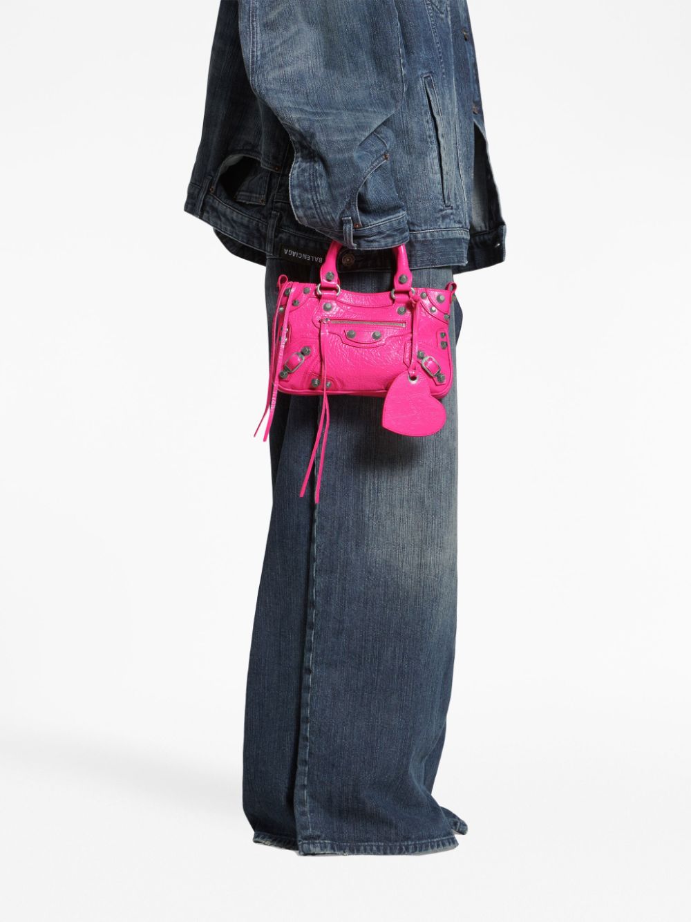 BALENCIAGA Fuchsia Pink Small Neo Cagole Lambskin Tote with Silver-Tone Details and Eco-Friendly Rating