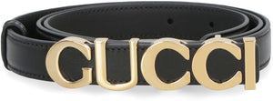 GUCCI Black Leather Belt with Front Logo Detail for Women