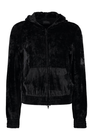 BALENCIAGA Velvet Full Zip Hoodie with BB Paris Back Logo and Elasticated Hemline