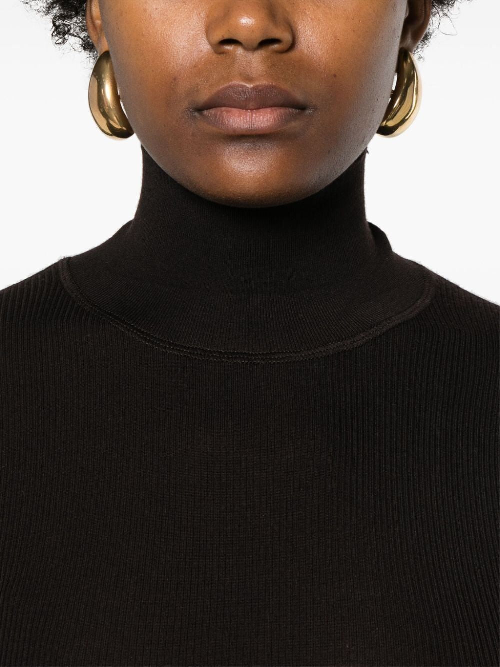 BOTTEGA VENETA Ribbed High Neck Sweater in Luxurious Wool, Silk, and Cashmere Blend