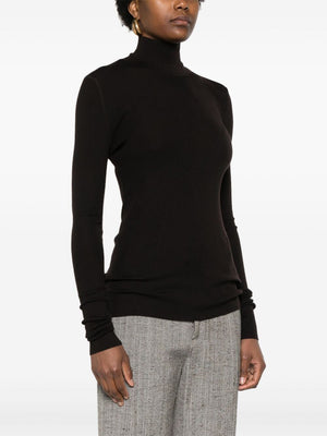 BOTTEGA VENETA Ribbed High Neck Sweater in Luxurious Wool, Silk, and Cashmere Blend