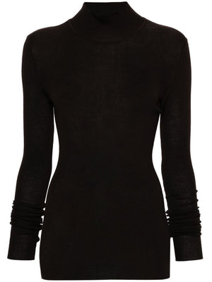 BOTTEGA VENETA Ribbed High Neck Sweater in Luxurious Wool, Silk, and Cashmere Blend