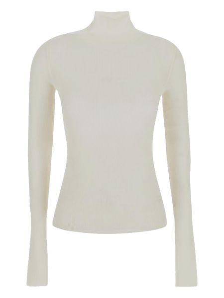 BOTTEGA VENETA Ribbed High Neck Sweater in Luxurious Wool, Silk, and Cashmere Blend