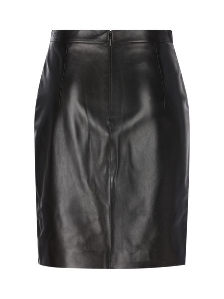 SAINT LAURENT Black Leather Midi Skirt for Women