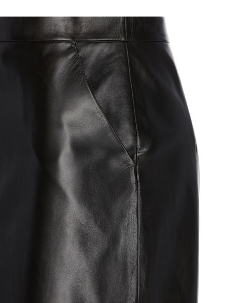 SAINT LAURENT Black Leather Midi Skirt for Women