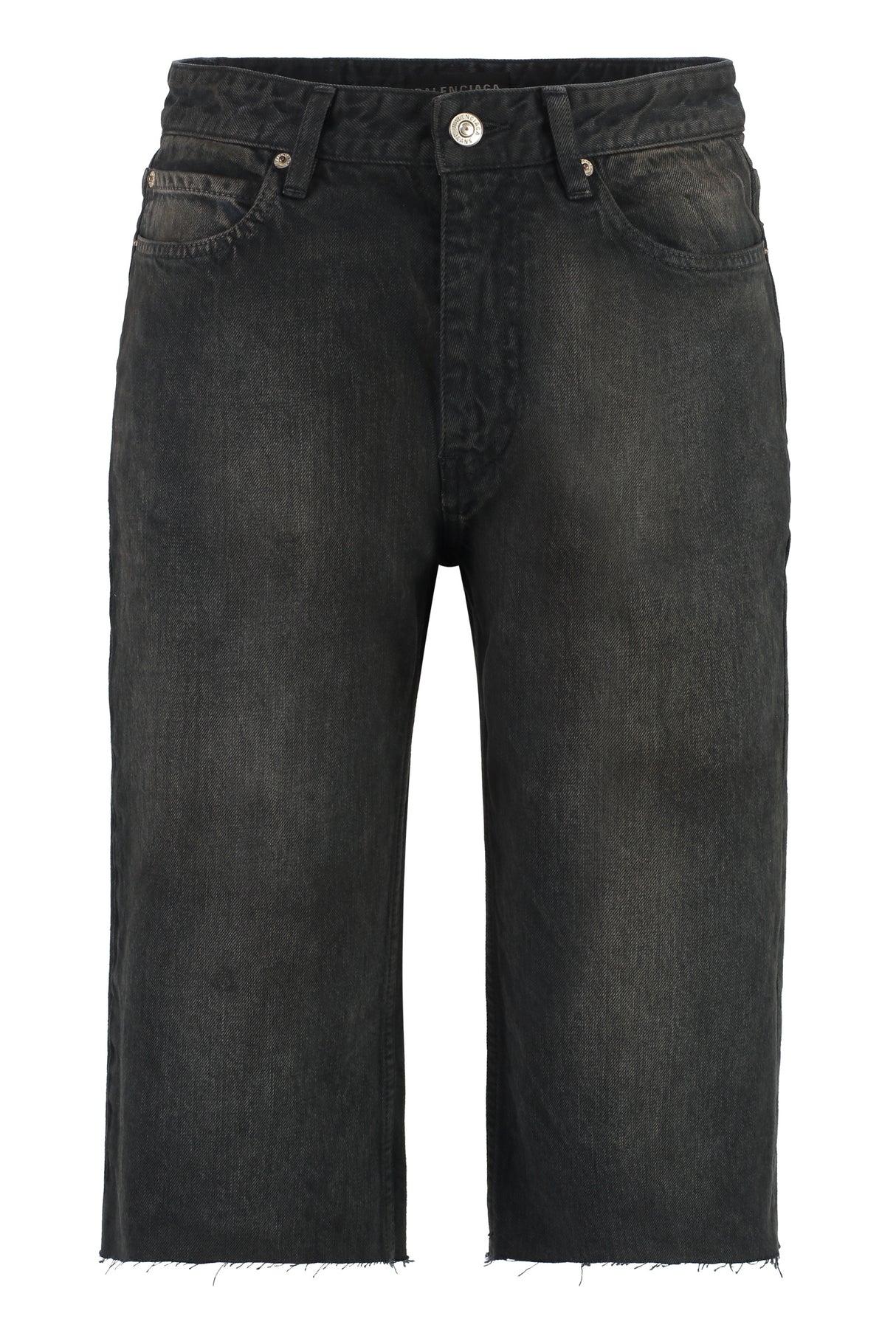 BALENCIAGA Washed-Out Effect Cotton Bermuda Shorts with Metal Button Details for Men