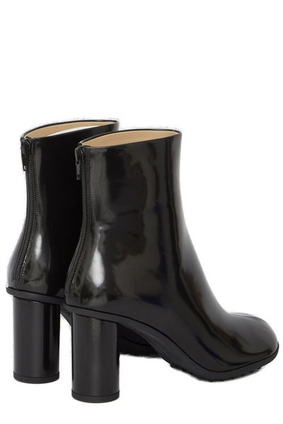 BOTTEGA VENETA Black Shiny Ankle Boots with Lugged Rubber Sole for Women