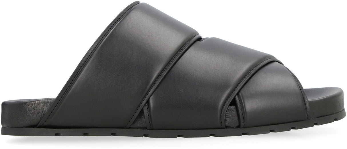 BOTTEGA VENETA Men's Black Leather Flat Sandals for FW24