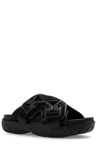 BOTTEGA VENETA Black Lightweight Fabric Snap Sandals for Women