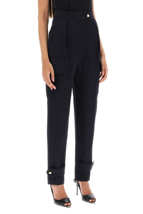 ALEXANDER MCQUEEN Military-Style Wool Cotton Cargo Pants for Women in Blue