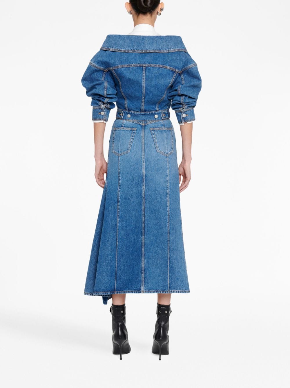 ALEXANDER MCQUEEN Blue Denim Midi Skirt | FW23 Collection