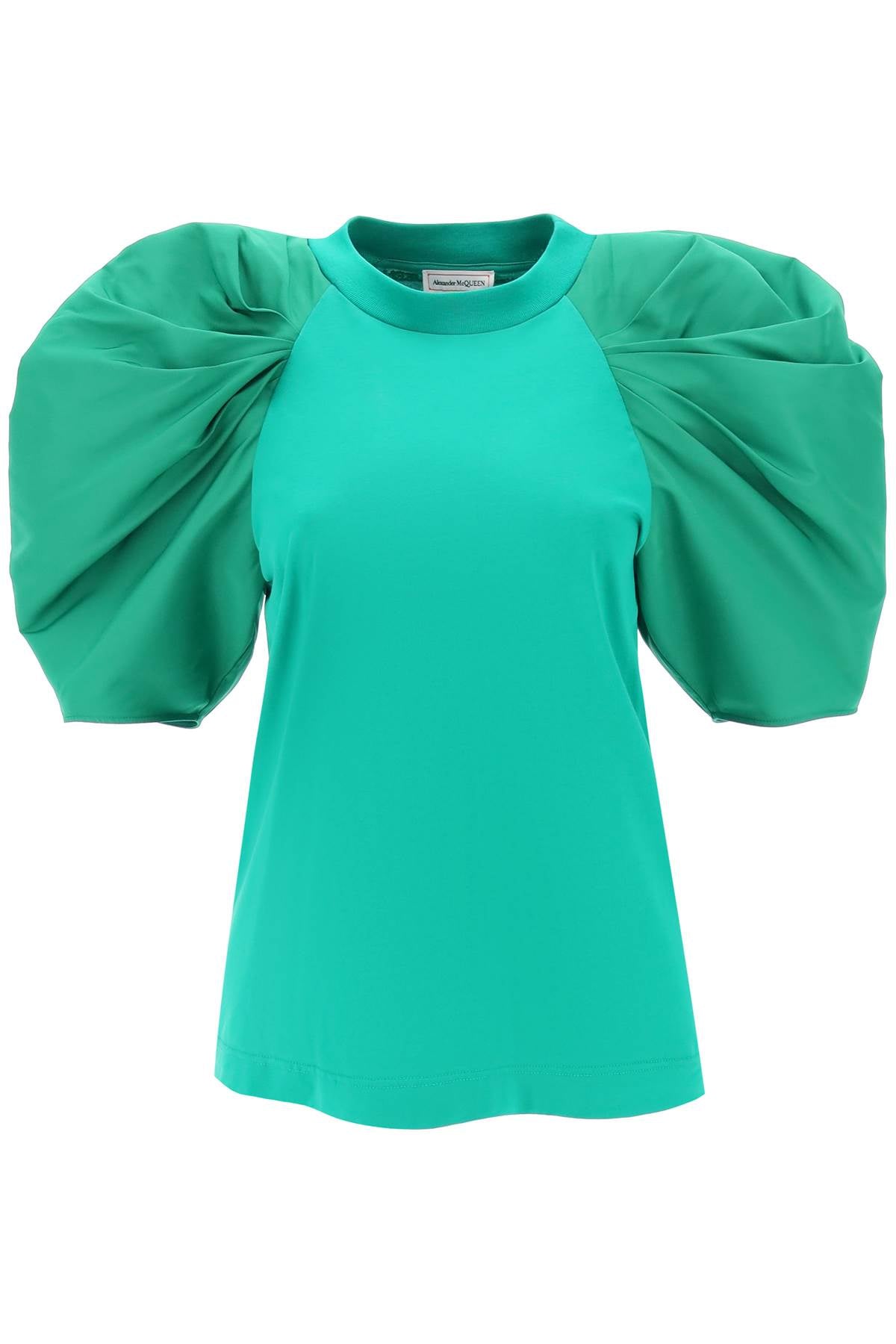 ALEXANDER MCQUEEN Green Ruched Balloon Sleeve T-Shirt for Women