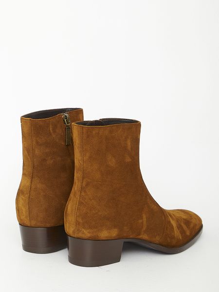 SAINT LAURENT Land-Coloured Suede Ankle Boot for Men