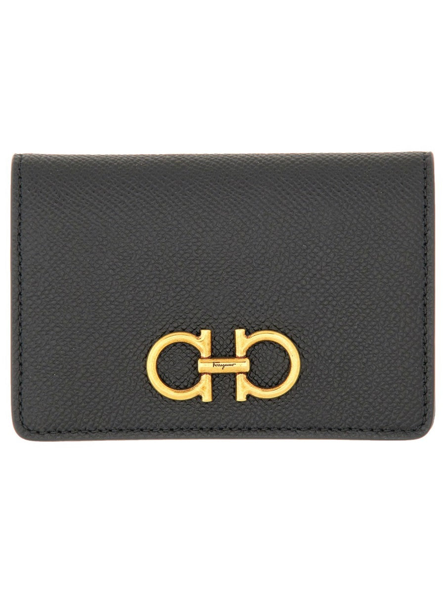 FERRAGAMO Mini Gancini Hook Leather Credit Card Holder