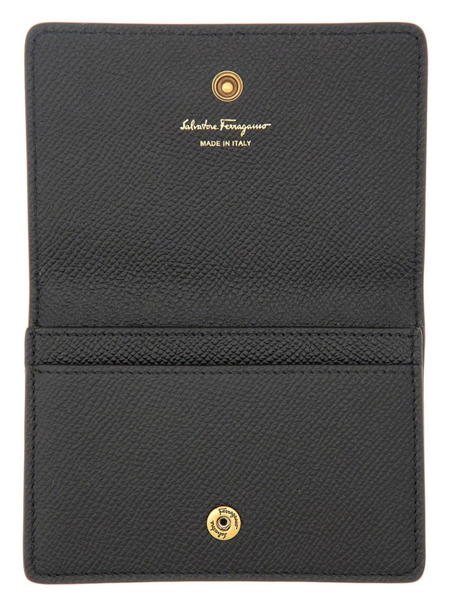 FERRAGAMO Mini Gancini Hook Leather Credit Card Holder