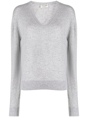 SAINT LAURENT Luxurious Cashmere V-Neck Sweater - Gray for Women