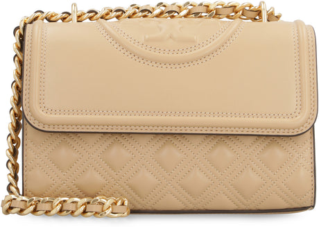 TORY BURCH Chic Tan Quilted Leather Mini Shoulder Bag with Gold-Tone Hardware