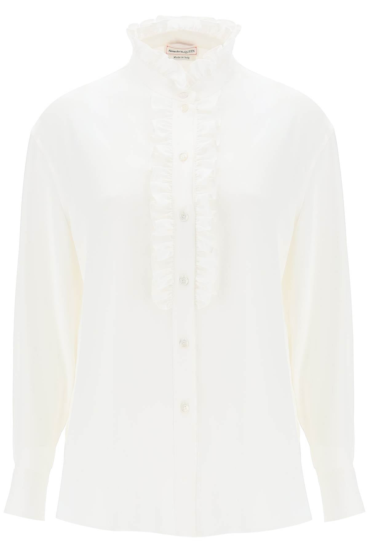 ALEXANDER MCQUEEN Silk Satin Ruffle Shirt for Women in White