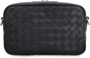 BOTTEGA VENETA Mini Intrecciato Woven Leather Camera Bag with Adjustable Strap, Black