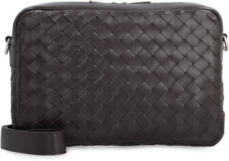 BOTTEGA VENETA Medium Woven Leather Camera Handbag with Adjustable Strap - Brown