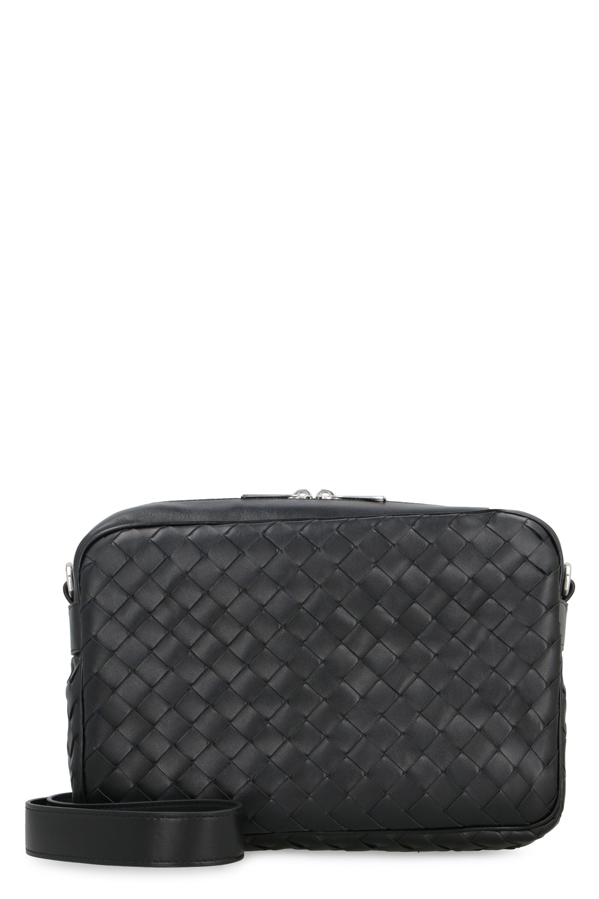 BOTTEGA VENETA Black Intrecciato Medium Crossbody Messenger Bag for Men