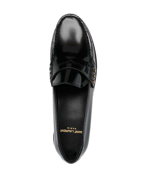 Sleek and Sophisticated Black Leather Loafers for Women from Saint Laurent FW23 Collection