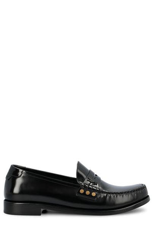 SAINT LAURENT Men's Black Brushed Leather Loafers for FW24