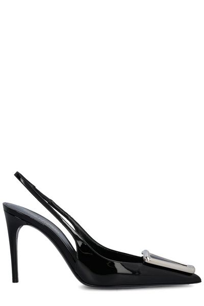 SAINT LAURENT Elegant Black Leather Pointed Toe Slingback Pumps for Women