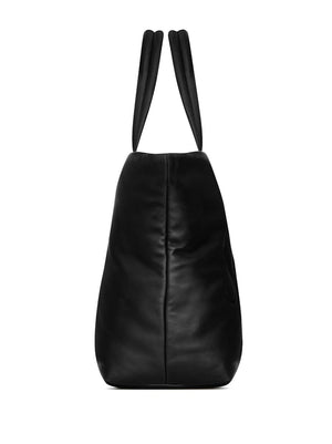 SAINT LAURENT Men's Black Leather Tote Handbag with Logo Detail