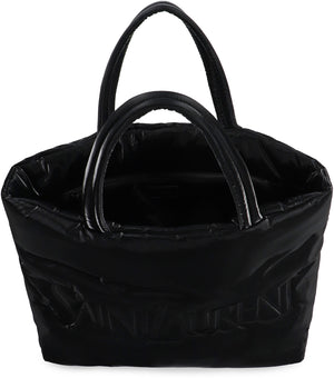 SAINT LAURENT Men's Black Silktech Tote Handbag with Internal Zippered Pocket