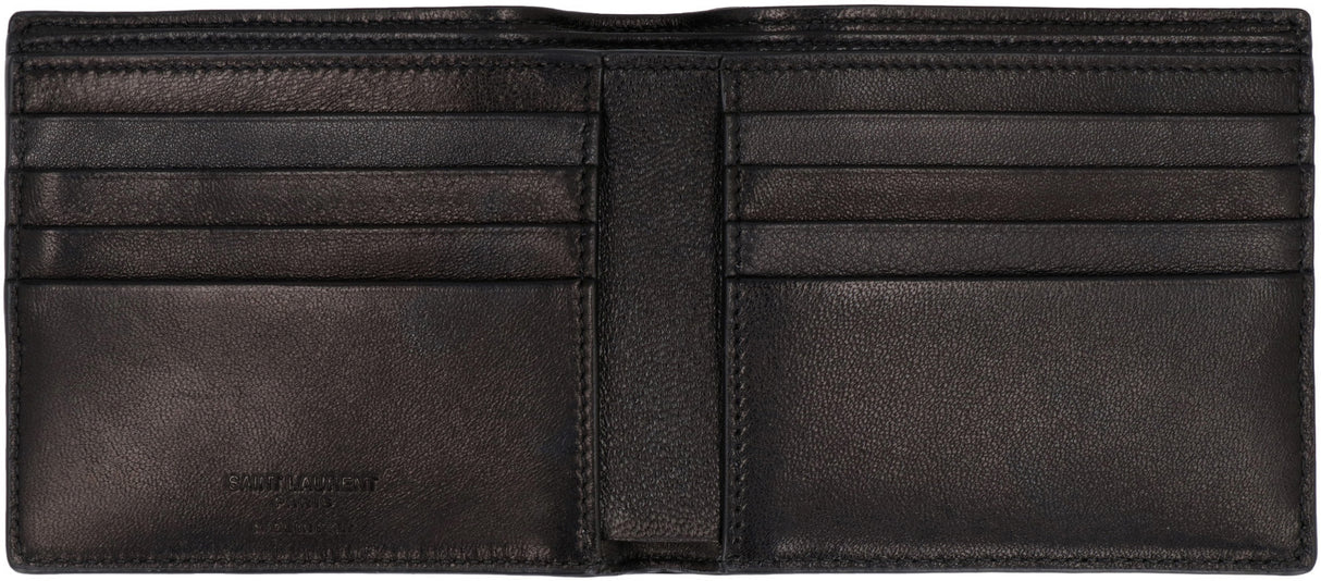 SAINT LAURENT Luxury Men's Leather Wallet with Multiple Compartments - Black