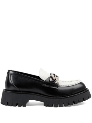 GUCCI Black Leather Loafers for Women with Contrast Detail and Lug Sole